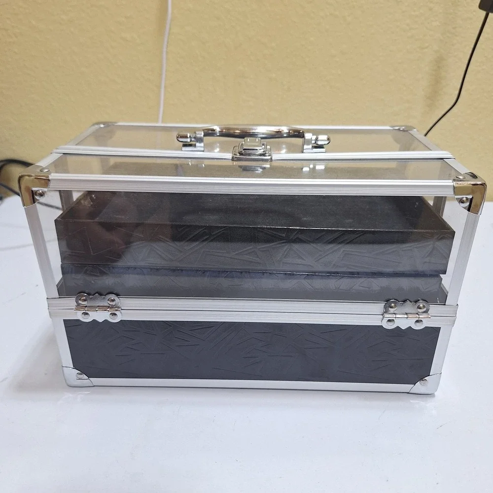 Vintage Clear Acrylic Makeup Train Case Cosmetic Organizer Jewelry Storage Box